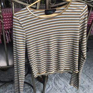 Aesthetic Long Sleeve Yellow Stripe Crop Top
